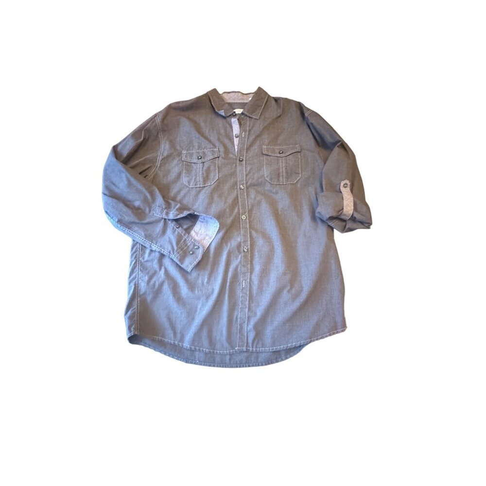 Michael Brandon Brown Gray Button Front Roll Tab Sleeve Shirt Size X Large